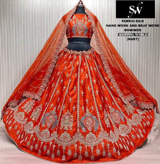 Something different Rust orange peacock Silk Bridal Lehenga