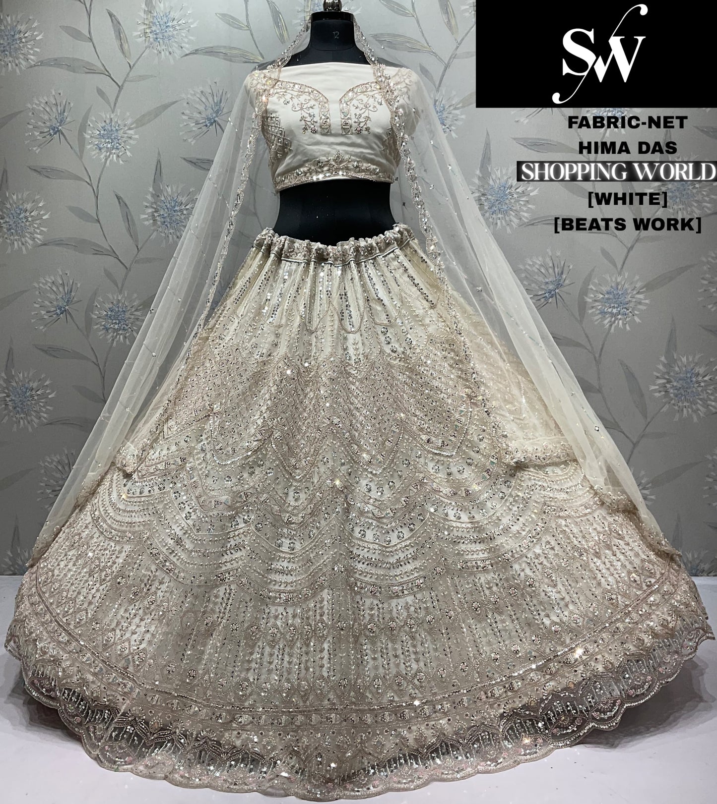 Engaging Sky blue Beats work Net Lehenga