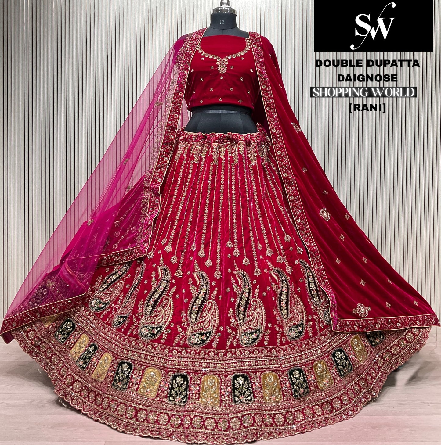 Fabulous Dark maroon Double Duptta Bridal Lehenga