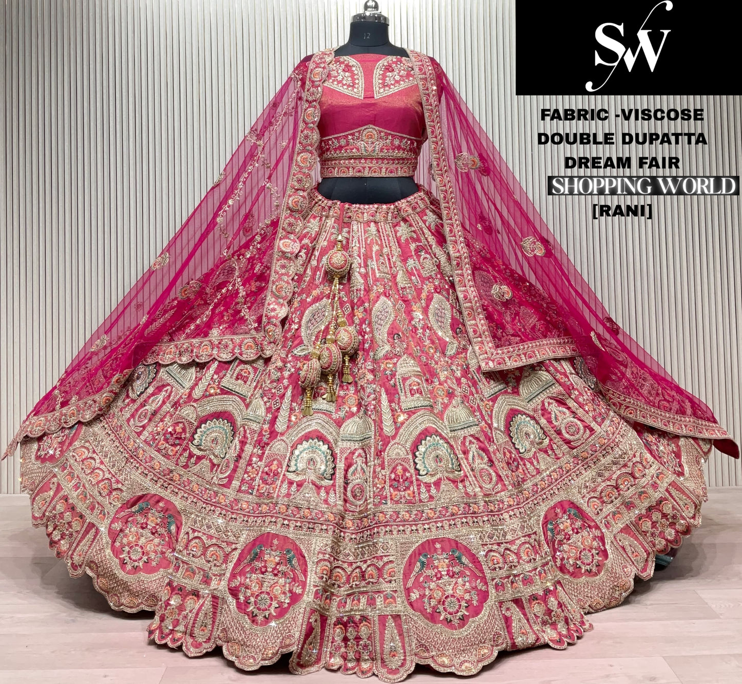 Lovely Rust Orange Viscous peacock Double Dupatta Bridal Lehenga