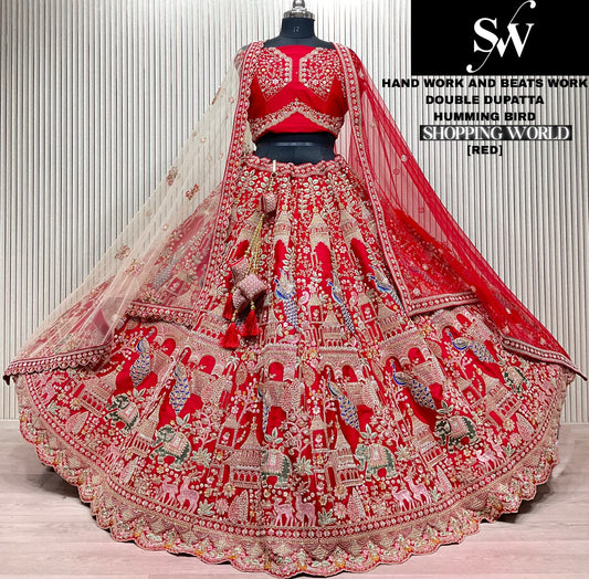 Majestic Rani pink Handwork Beats peacock Double Duptta Lehenga