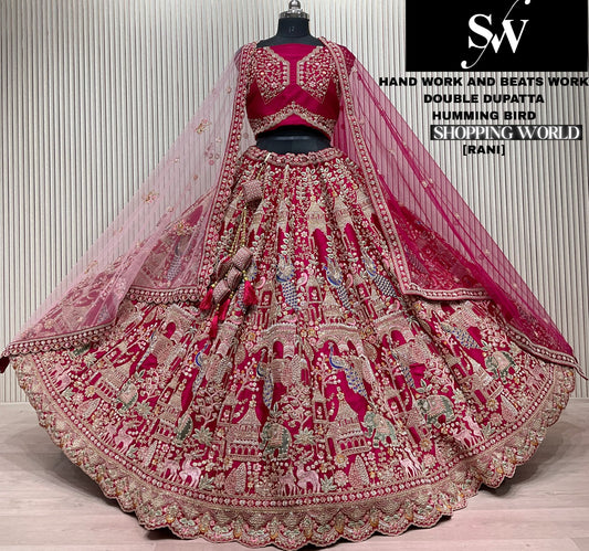 Eye Catching White Handwork Beats peacock Double Duptta Lehenga