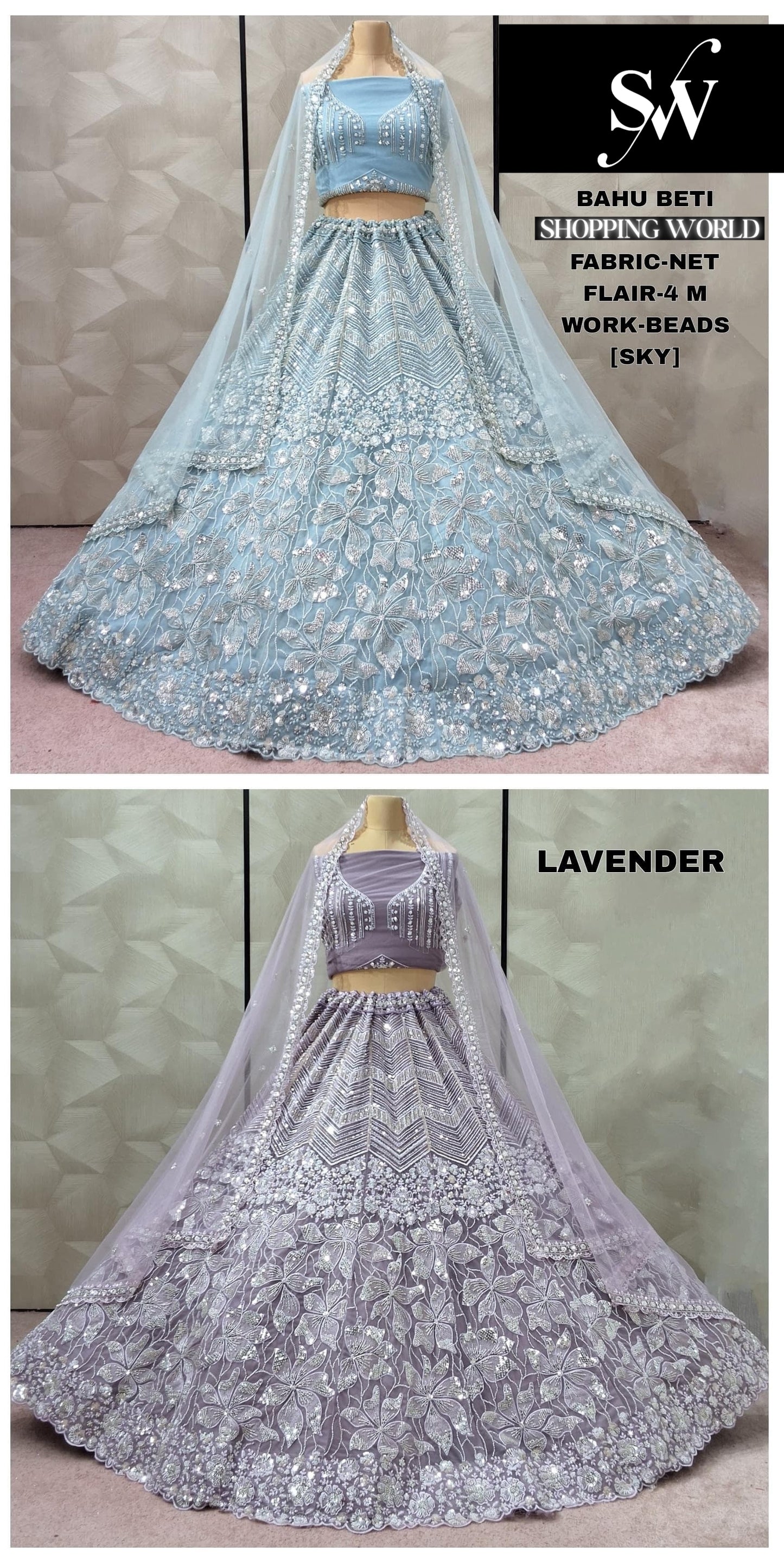 Awesome Sky blue Lavender Crop Top Lehenga