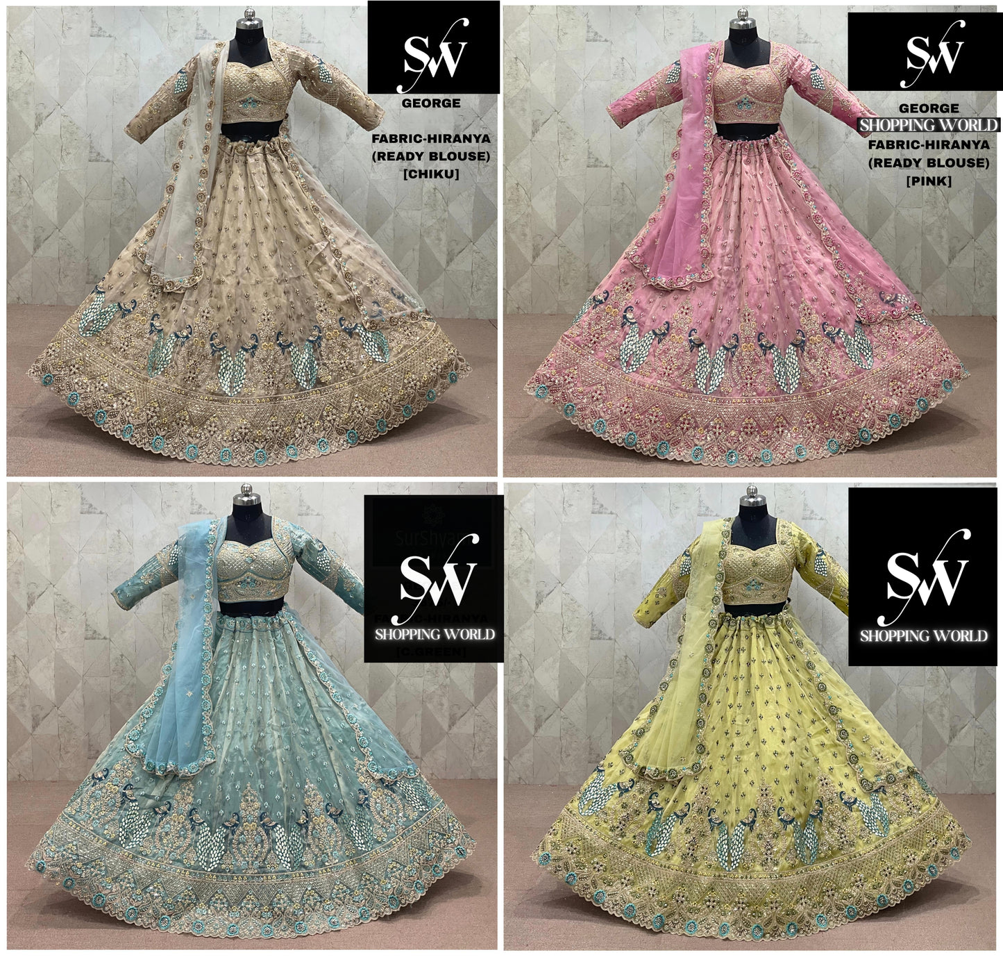 Delightful Chiku golden Pink Sky blue Pista green peacock Ready to wear Crop Top Lehenga