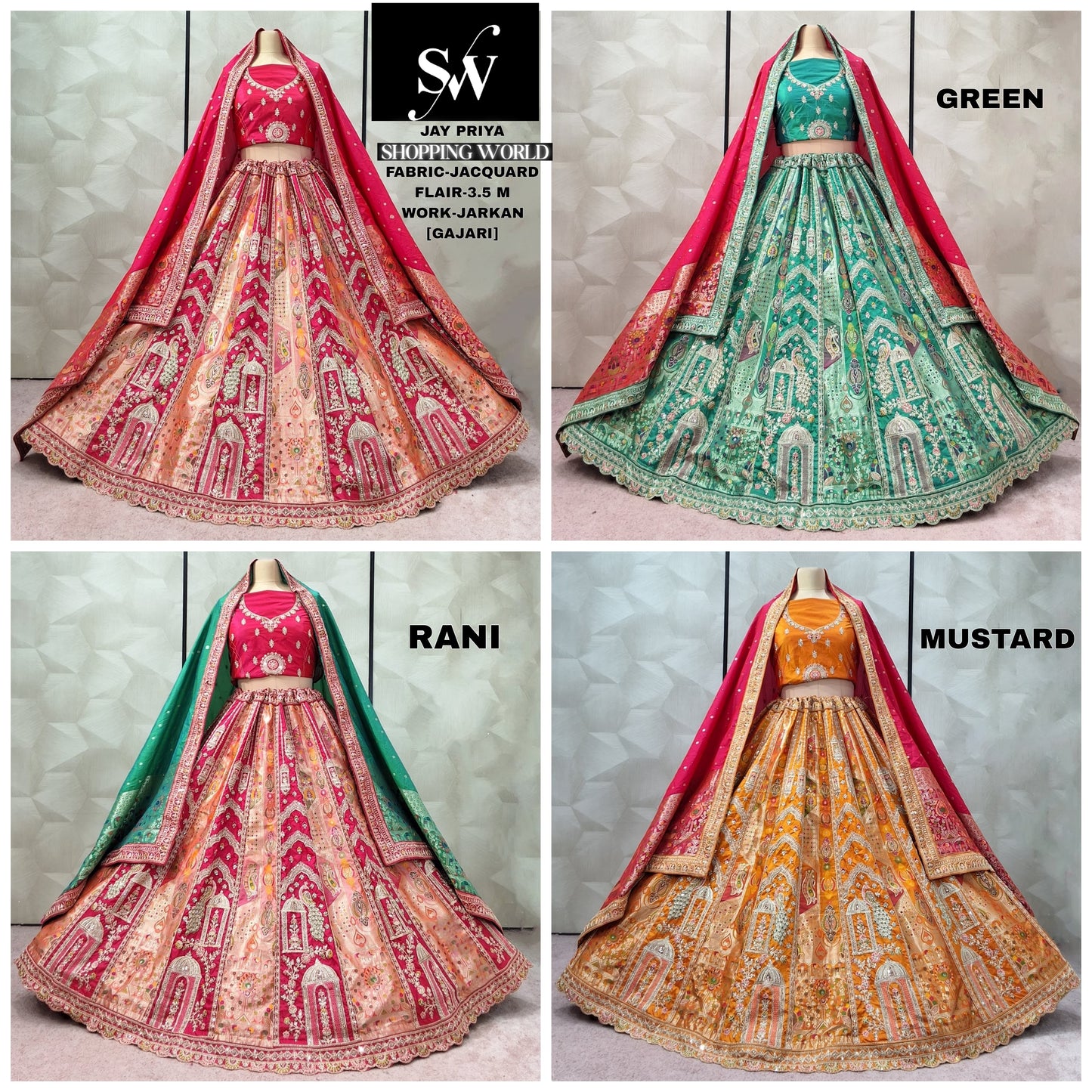Good looking Rani pink Mustard Green Gajri pink Lehenga