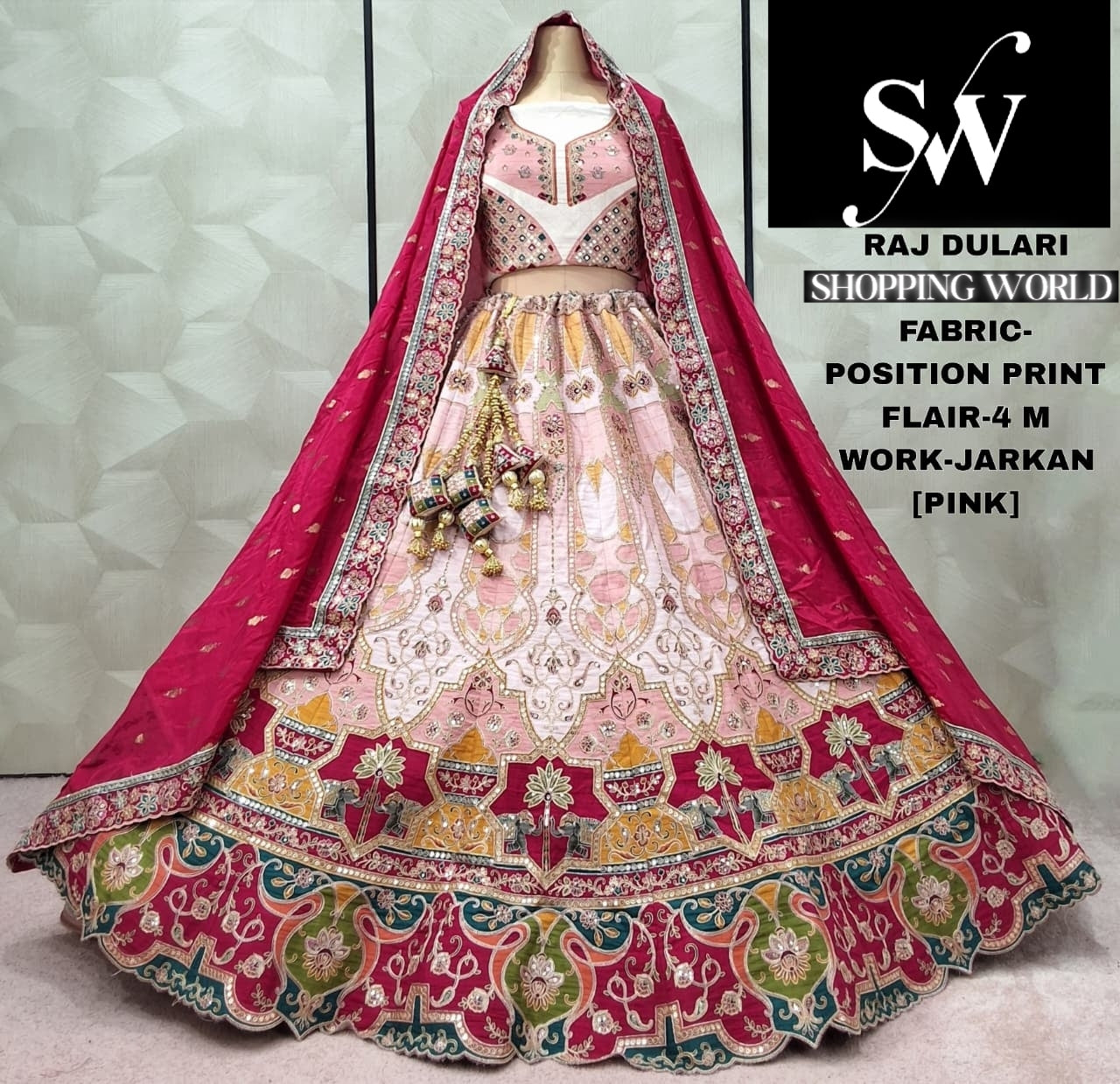 Eye Catching pista green yellow pink Sky blue Rani pink mehendi green position print Lehenga