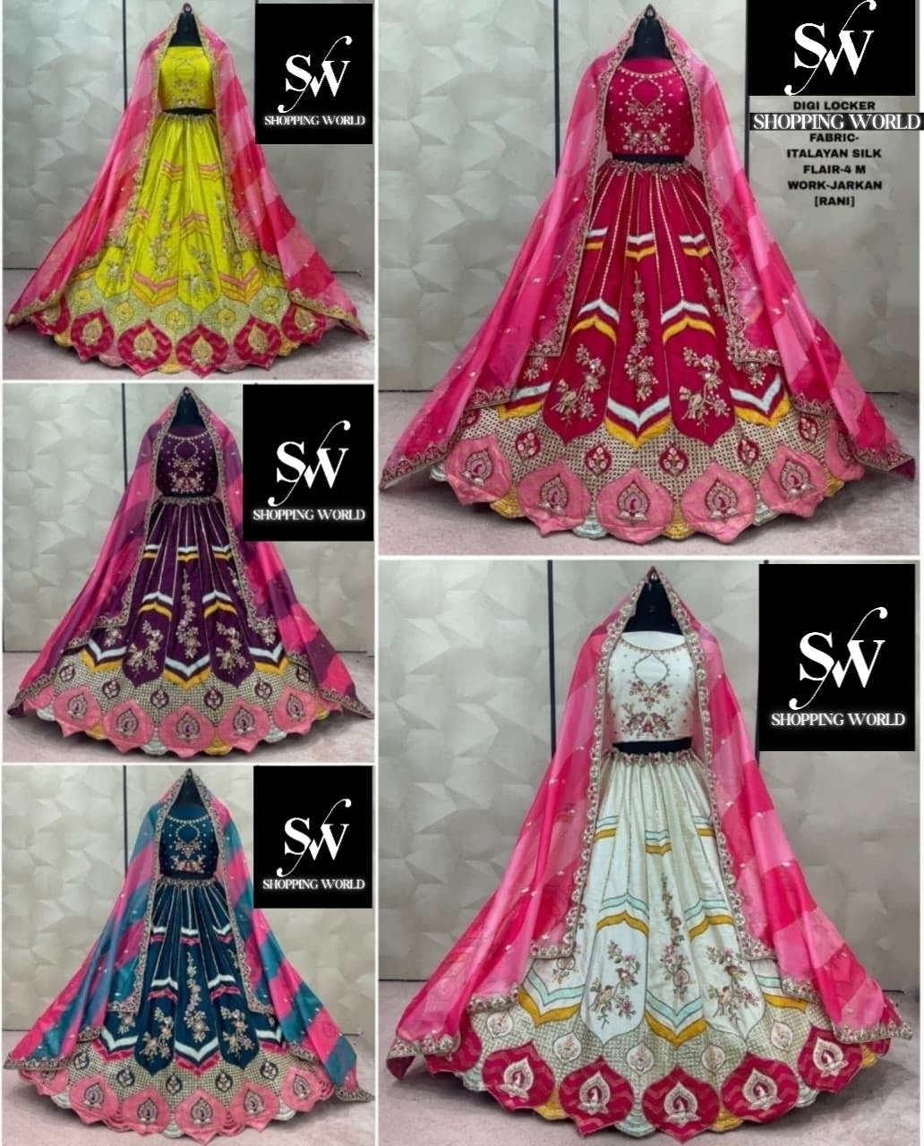 Fantastic Rani pink yellow purple Blue White Italayan Silk Lehenga