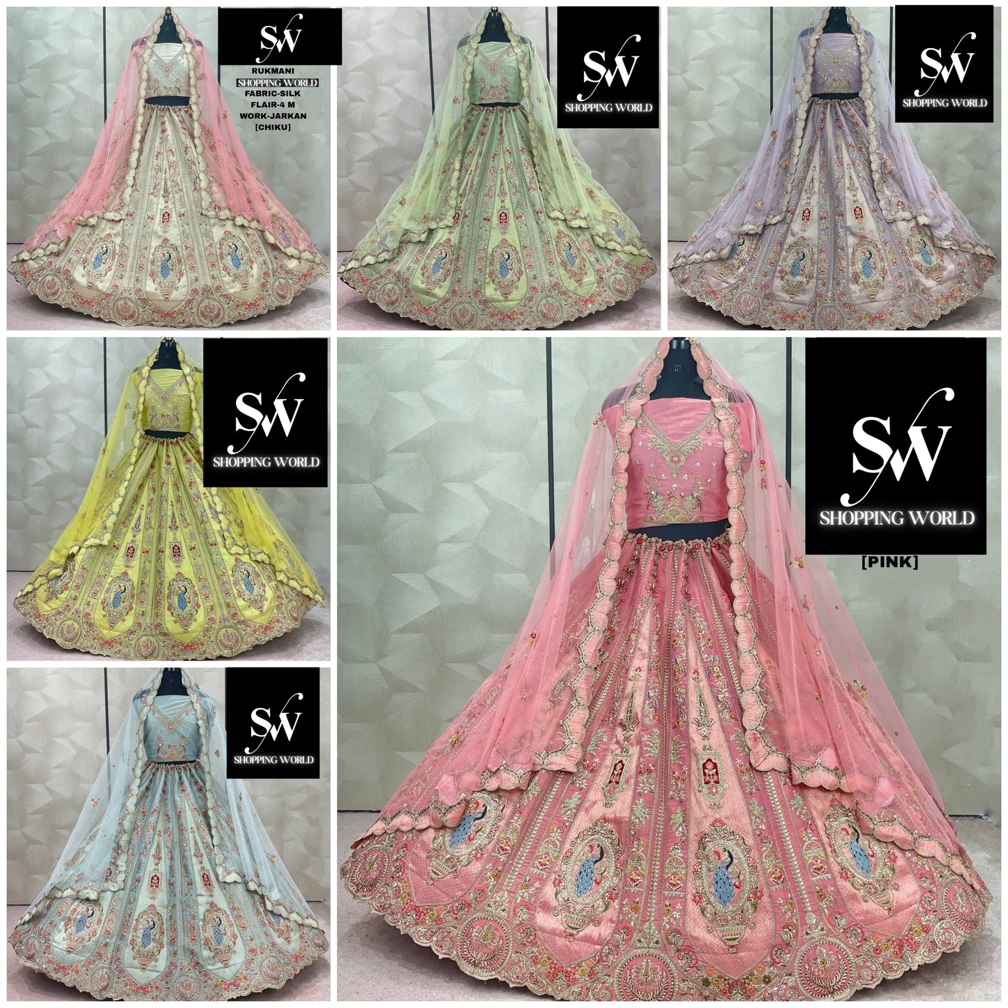 Amazing Chiku golden yellow pista green Lavender Sky blue pink Silk Lehenga