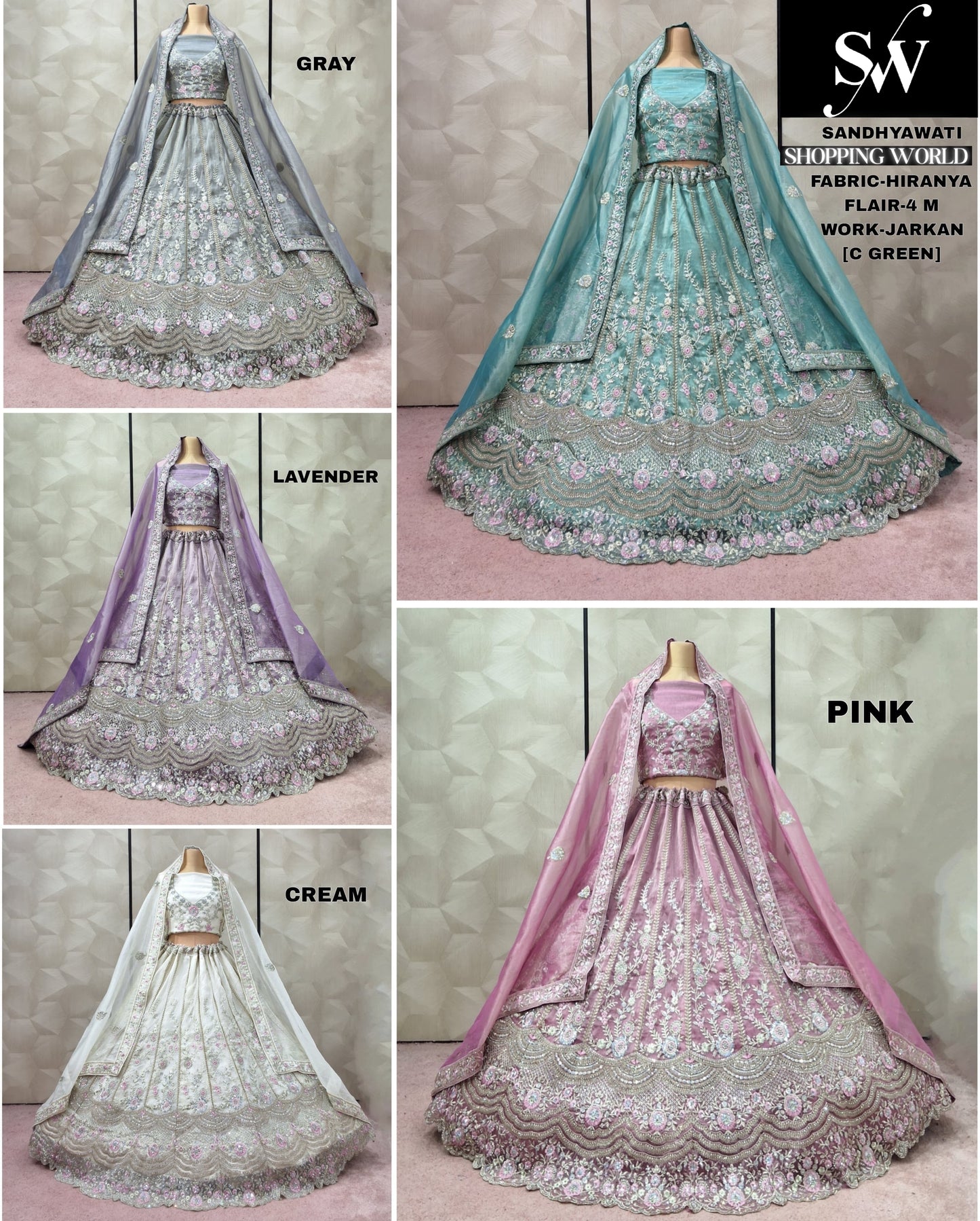 Glamorous pink Grey Sea green Lavender Cream White Hiranya Lehenga