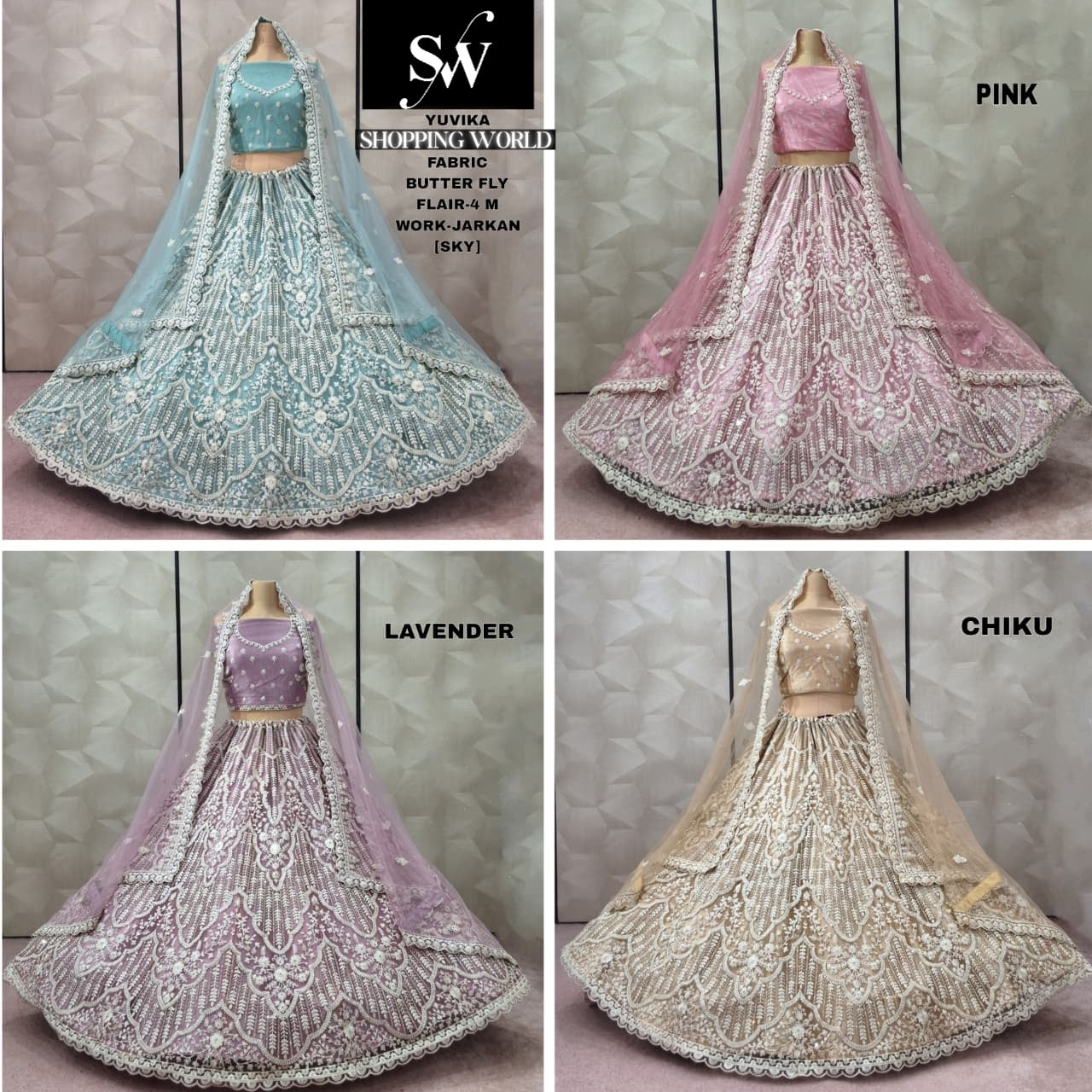 Astonishing Lavender Chiku golden pink Sky blue Butterfly Lehenga