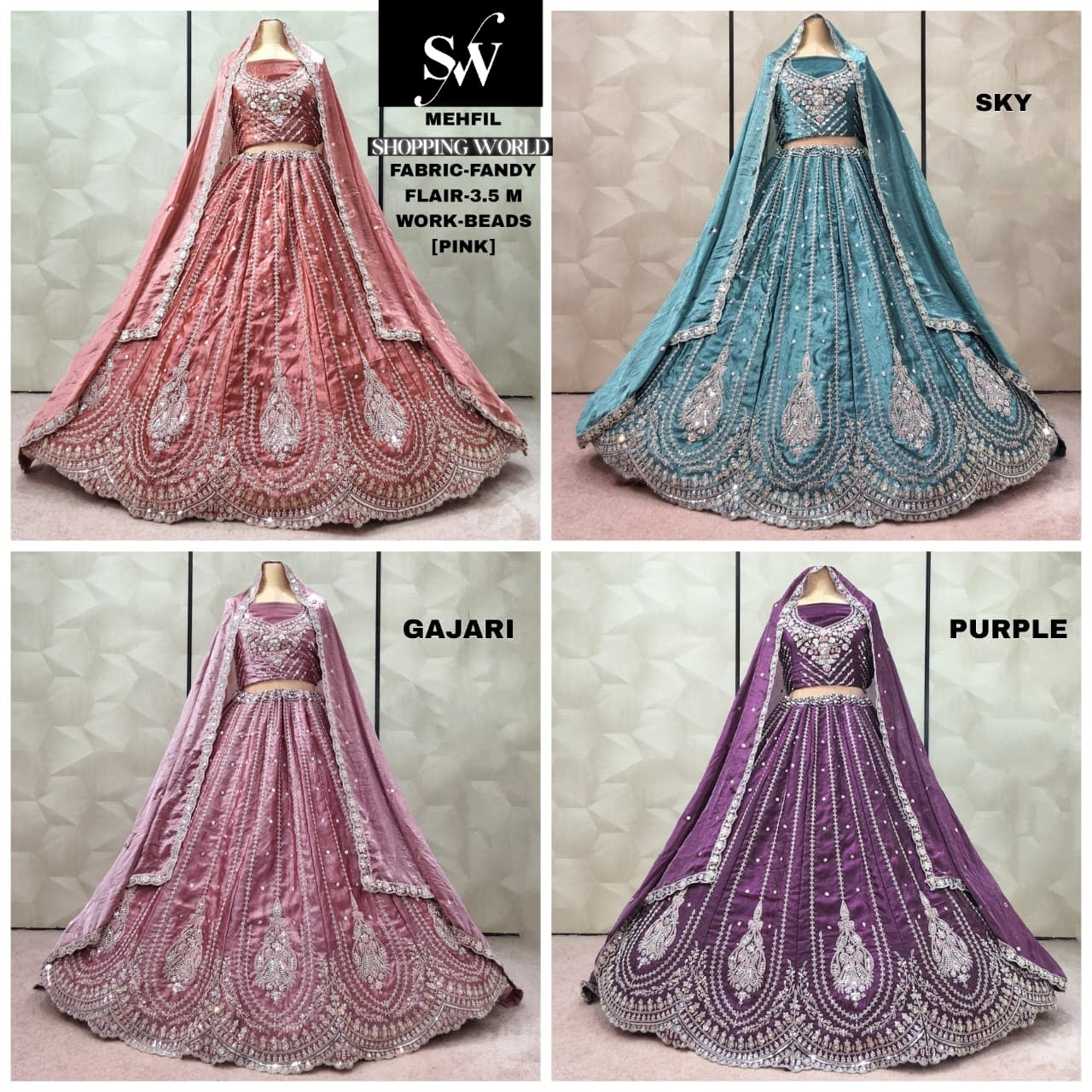 Lavishing pink Sky blue Gajri pink Purple Fandy Lehenga