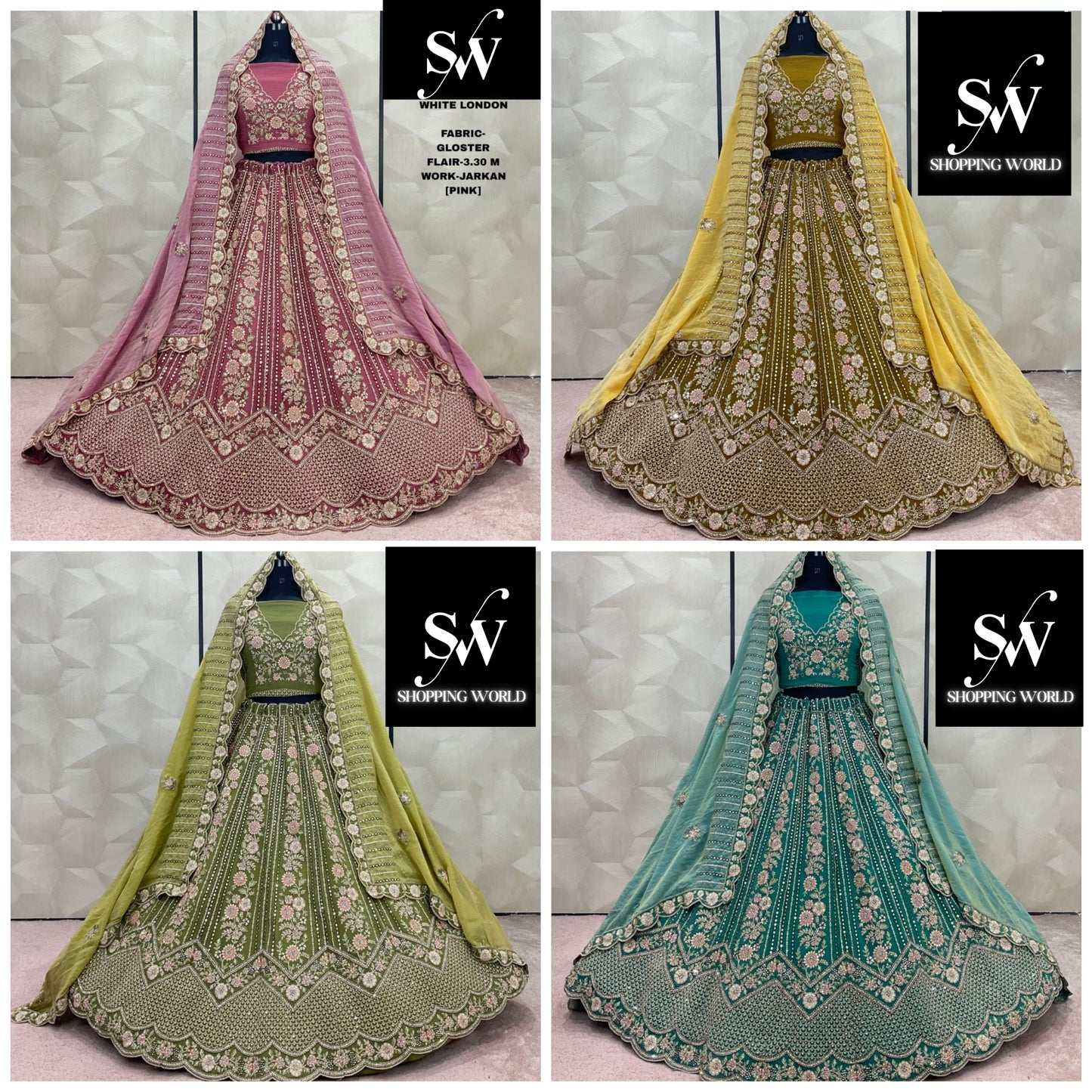 Majestic pink Yellow Mehendi Green Teal green Lehenga