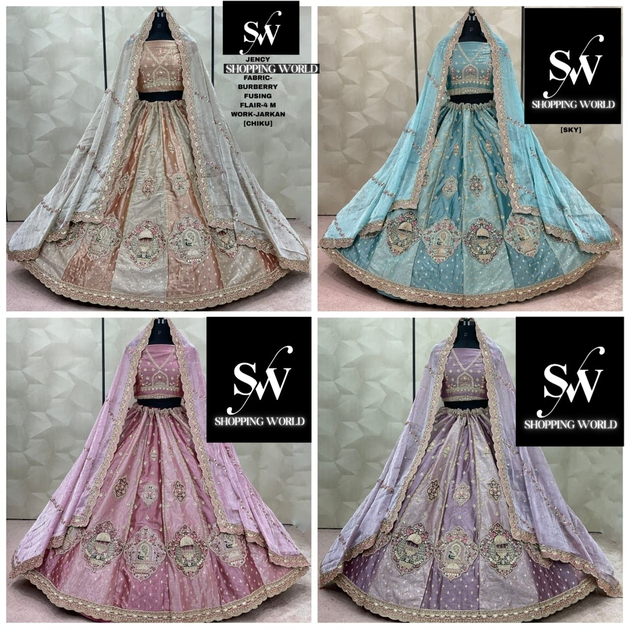 Lavishing Sky blue Chiku golden Pink Lavender Burberry Fusing Lehenga