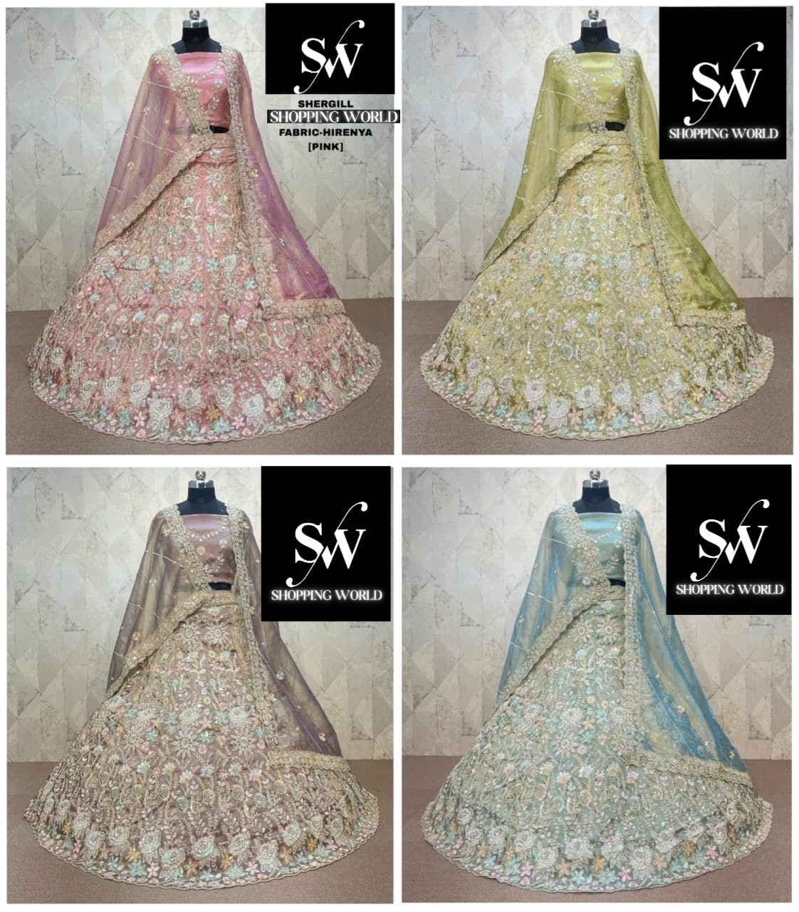 Lovely Sky blue pink Lime yellow Peach Hirenya Lehenga
