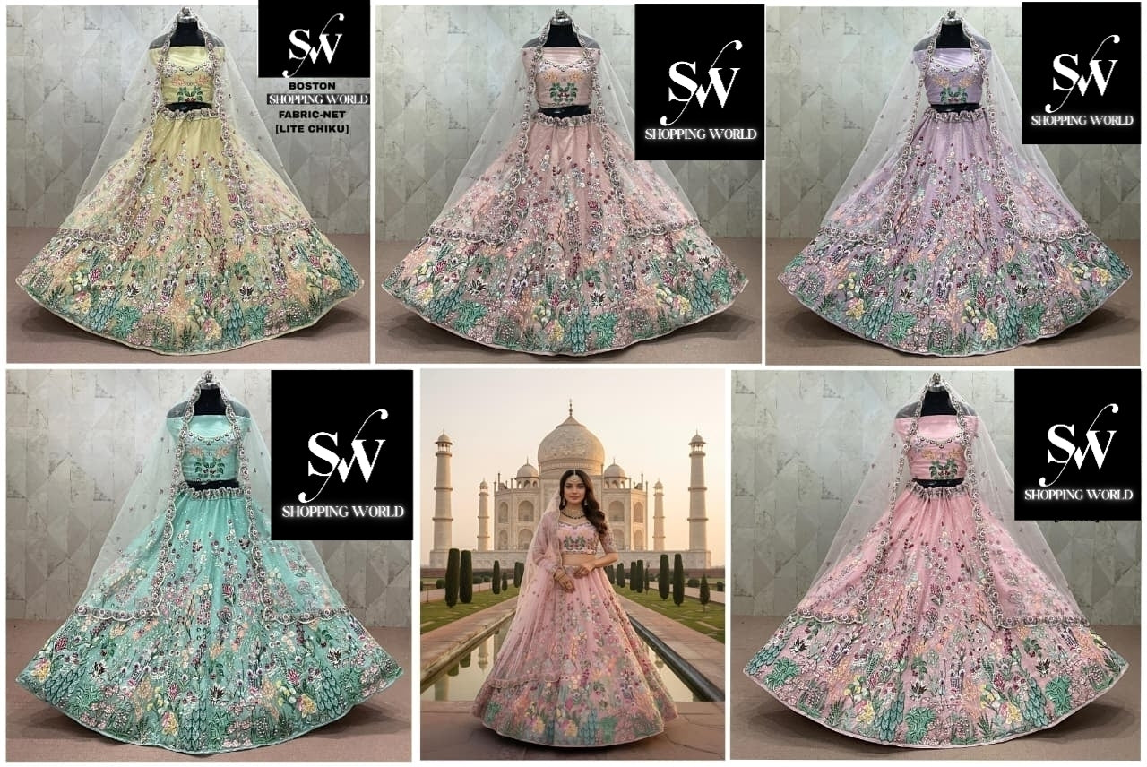 Tremendous Lite Chiku pink Lavender Baby pink green Net Lehenga