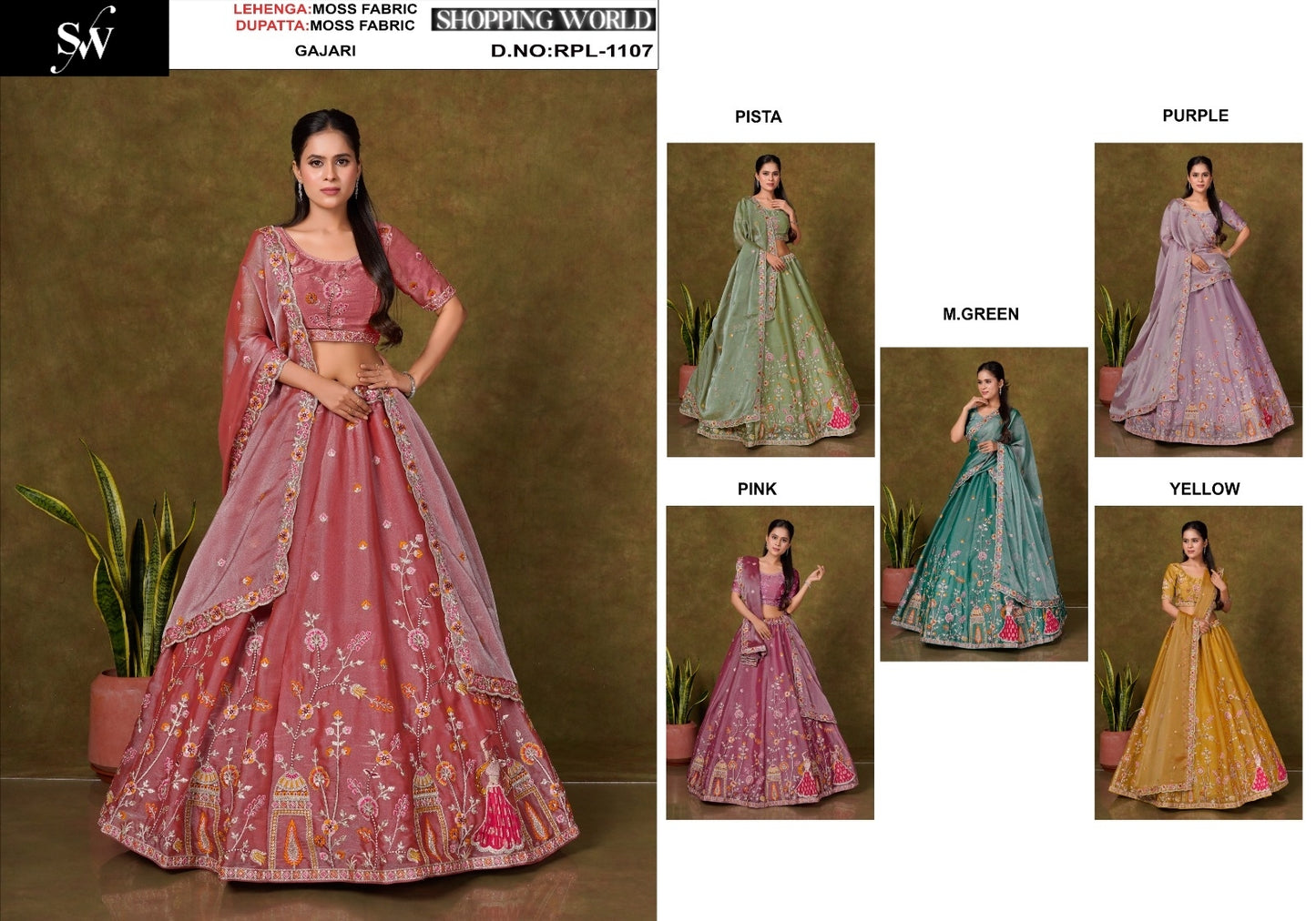 Delightful Gajri pink pista green Mint green Pink yellow purple Moss Lehenga