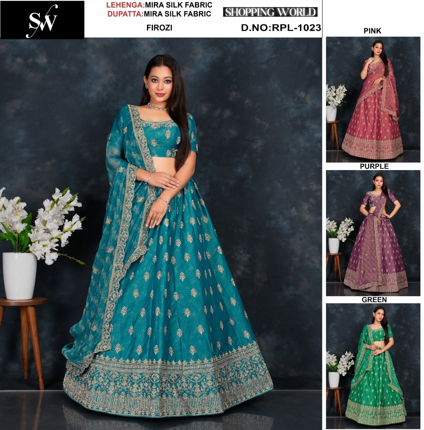 Beautiful Mira Silk Firozi blue pink purple green Crop Top Lehenga