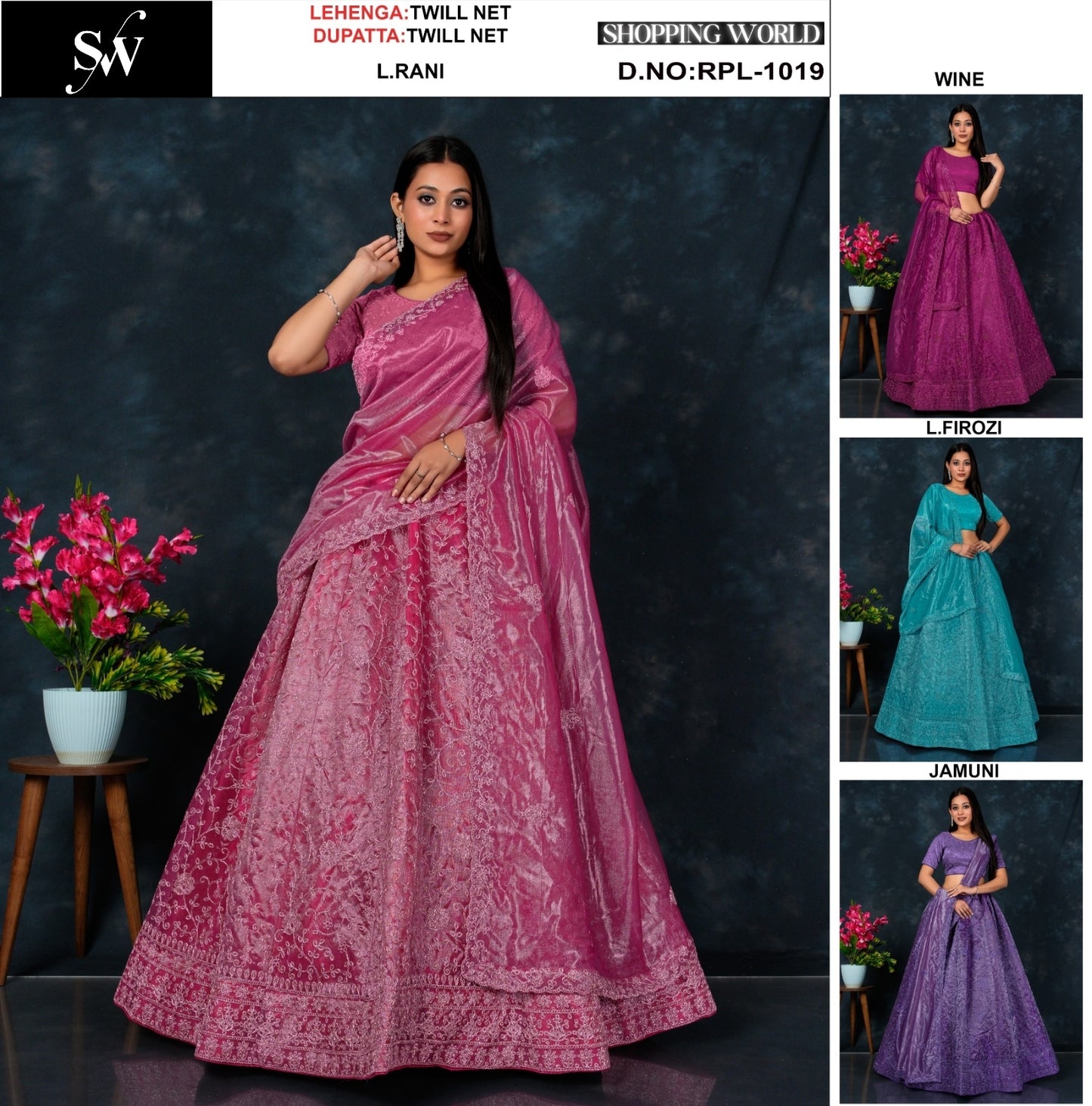 Something different Light Rani Wine Light firozi jamuni purple Twill Net Lehenga