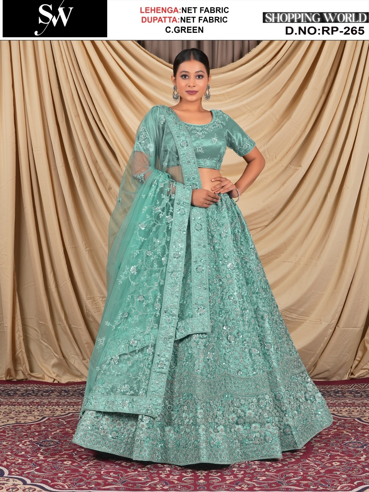 Tremendous Sea green Net Lehenga