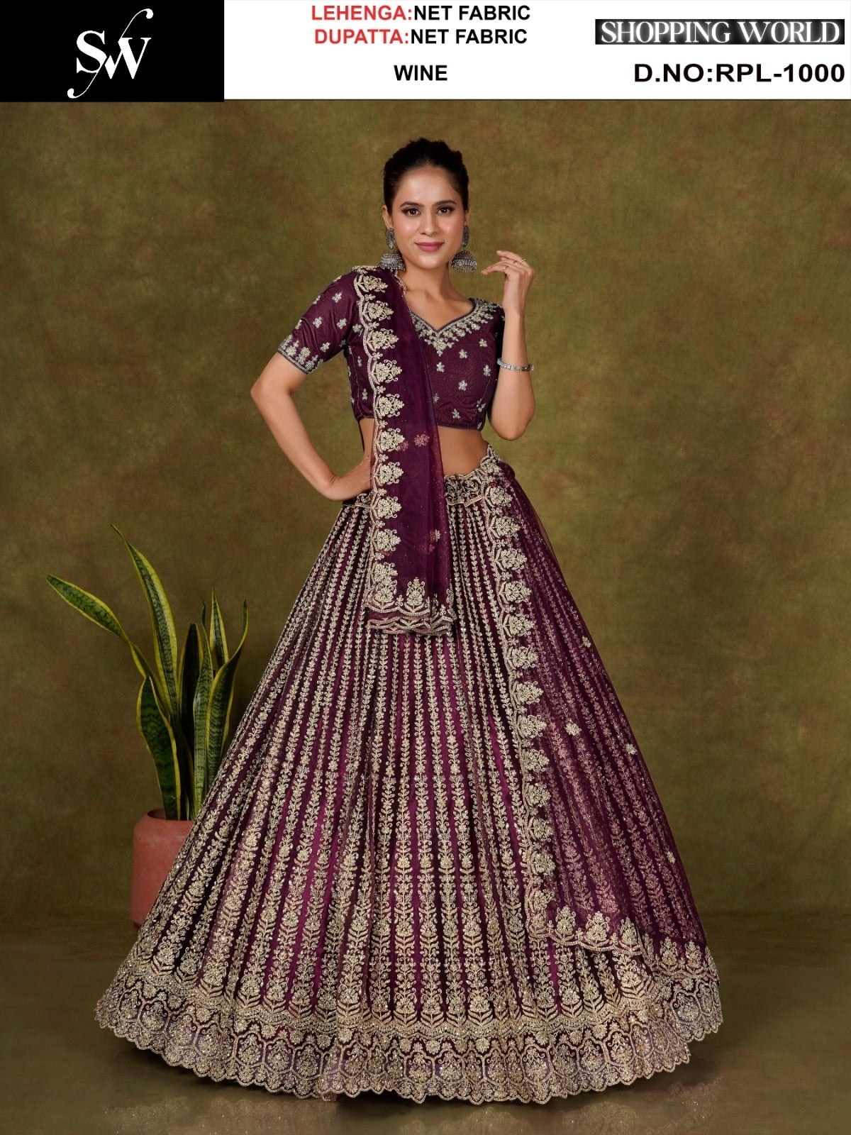 Glamorous wine Net Lehenga