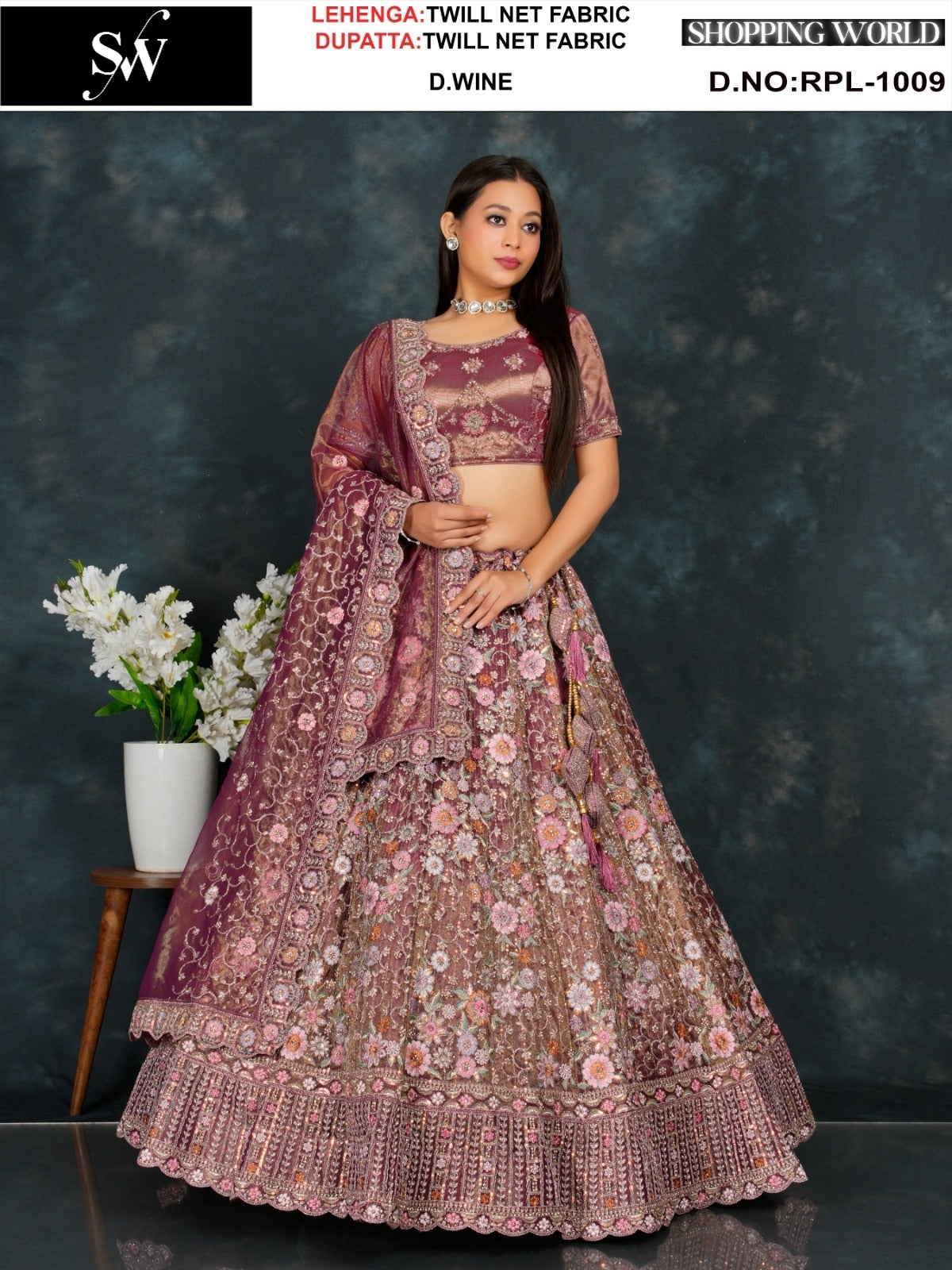Something different Dark wine Twill Net Lehenga
