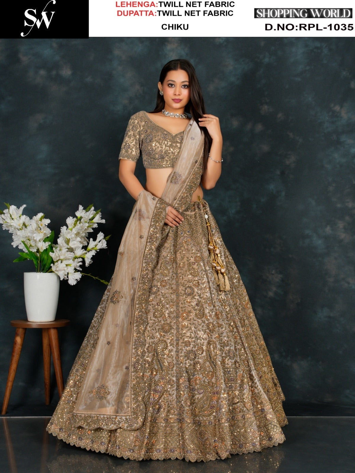 Eye Catching Chiku golden Twill Net Lehenga