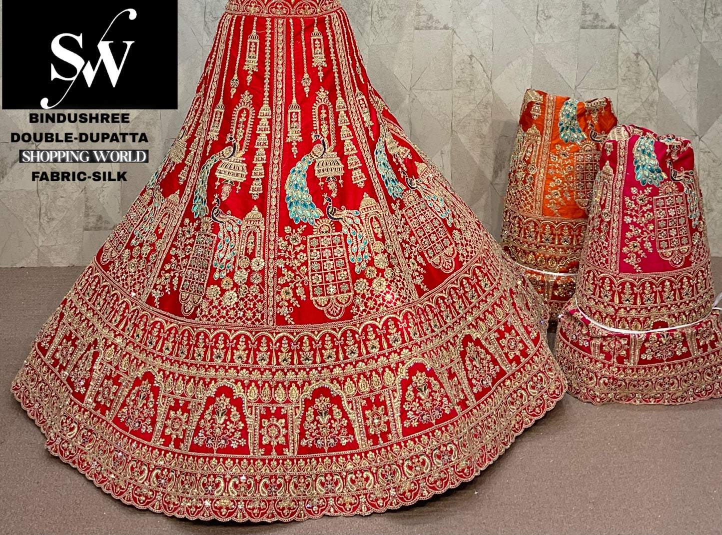 Majestic Rani pink peacock Double Dupatta Silk Bridal Lehenga