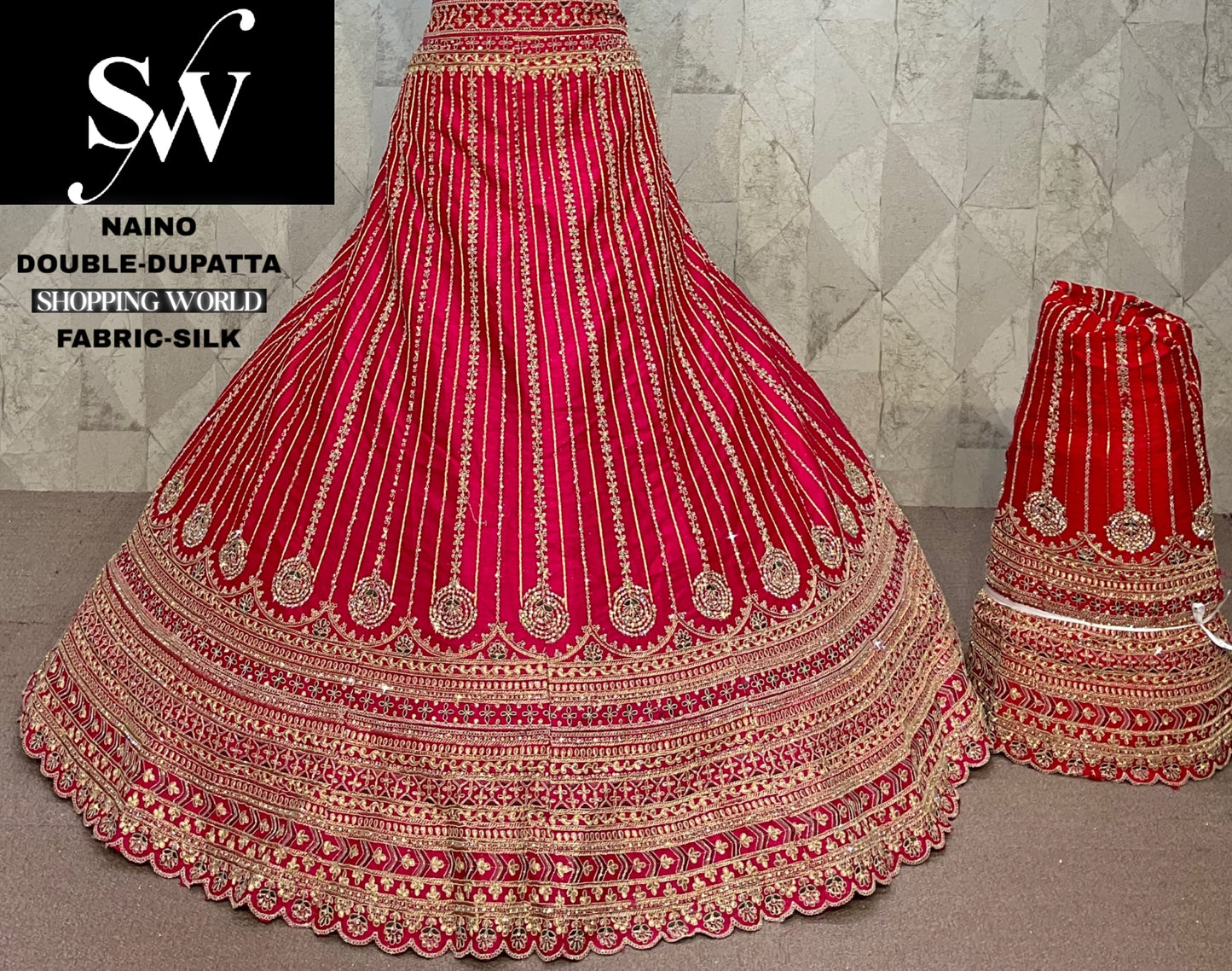 Tremendous Rani pink Silk Double Dupatta Bridal Lehenga