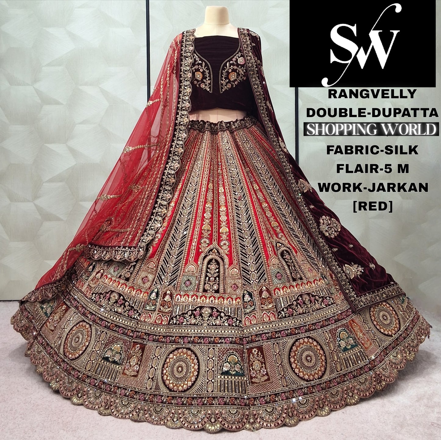 Astonishing Rani pink Double Dupatta Velvet Bridal Lehenga