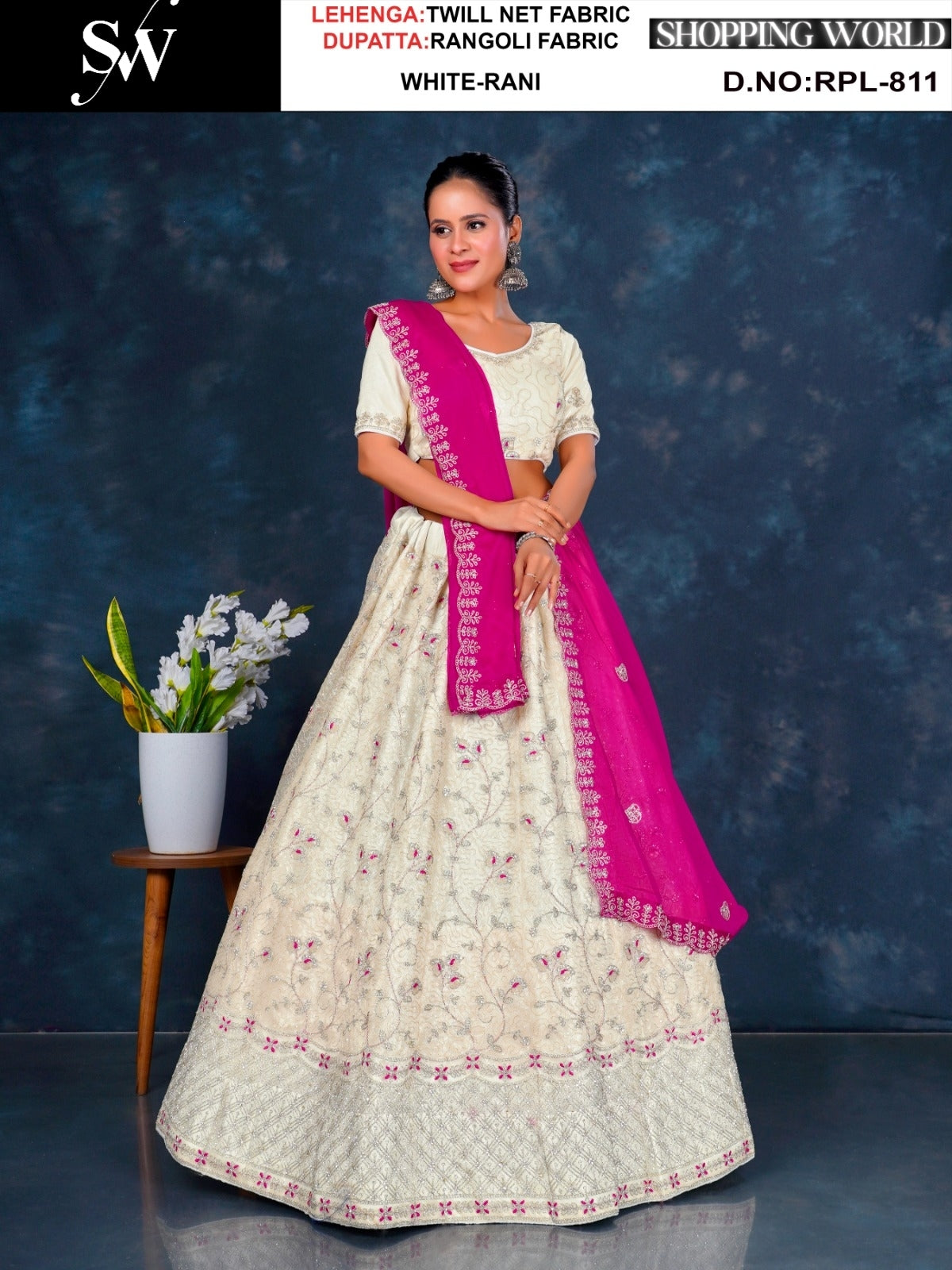 Stunning white twill Net Lehenga