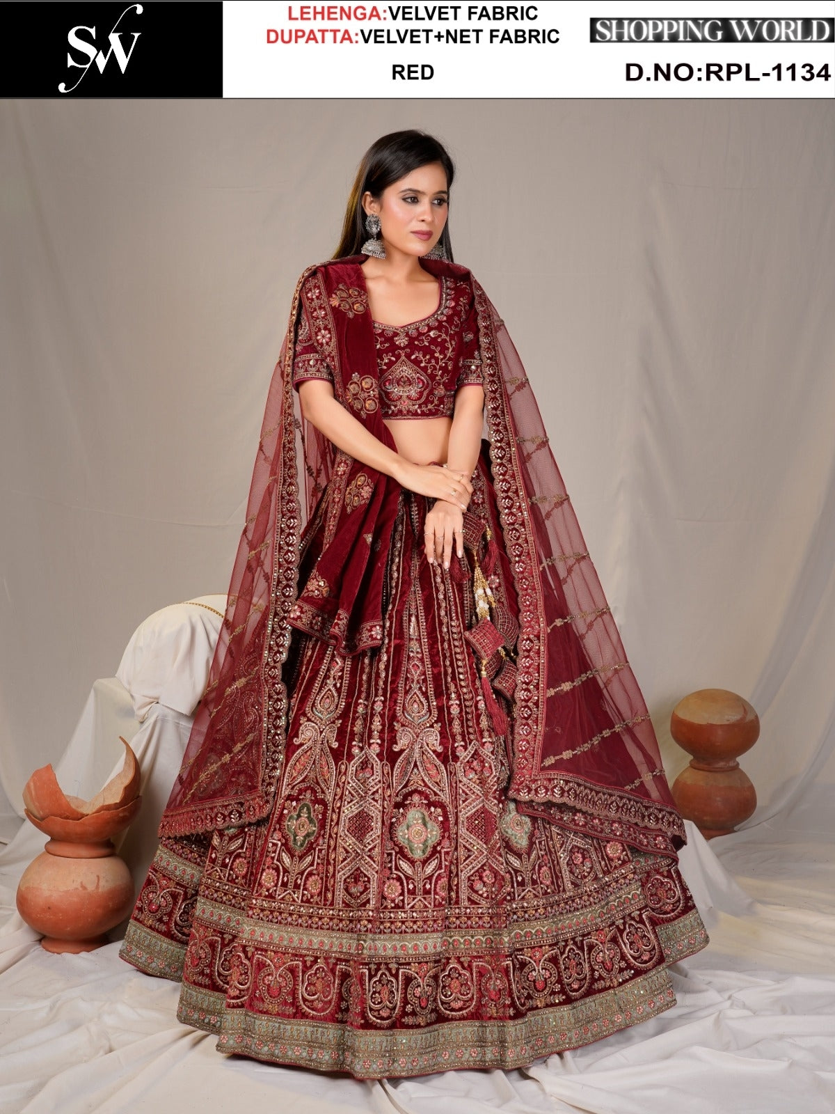 Engaging Maroon Velvet Lehenga