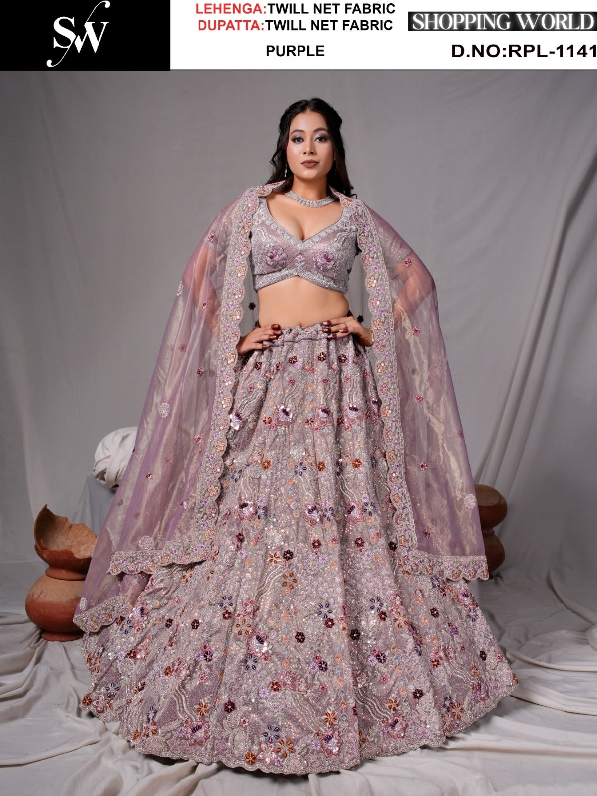 Elegant Rust Orange Twill Net Lehenga