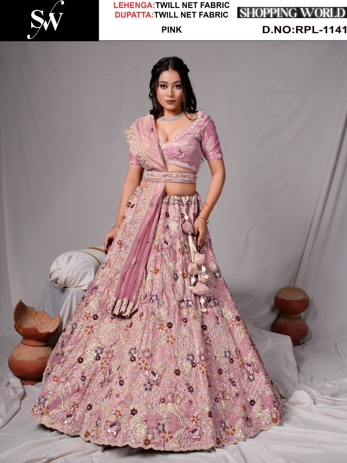 Amazing Chiku golden White Twill Net Lehenga