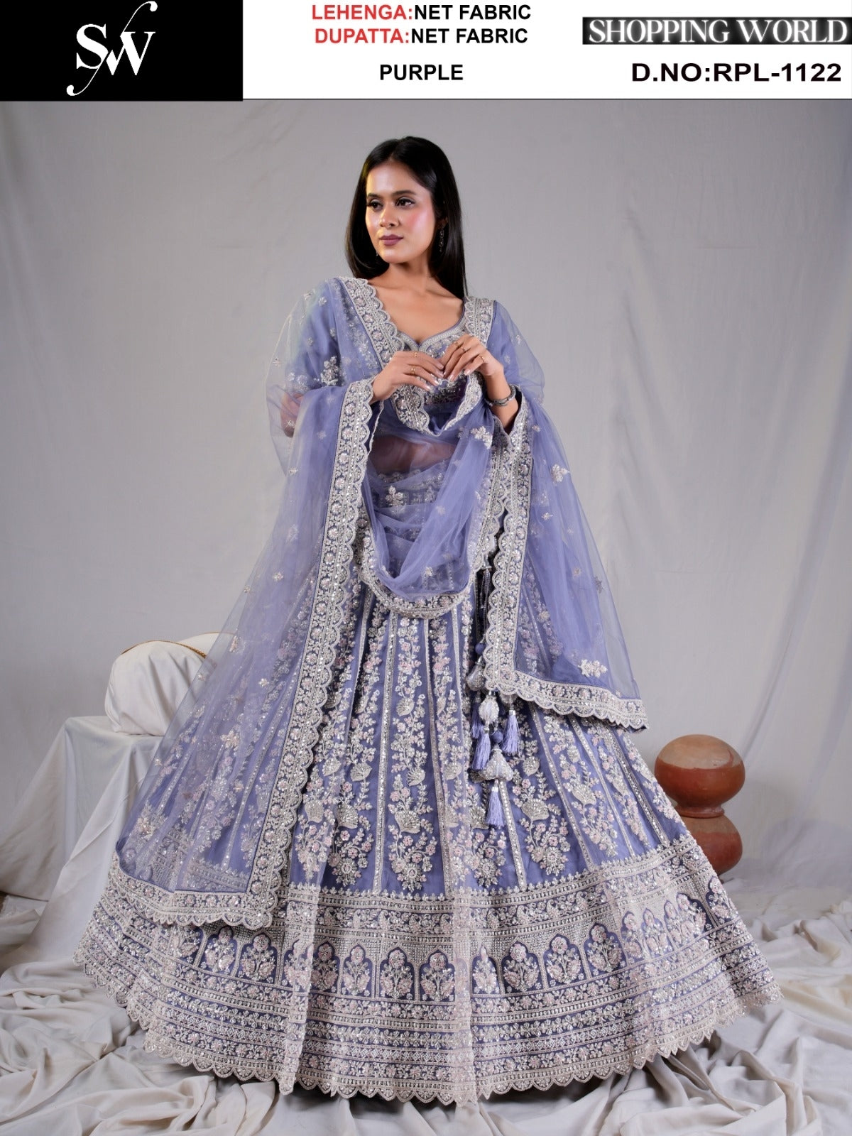 Embellished Sea green blue Net Lehenga