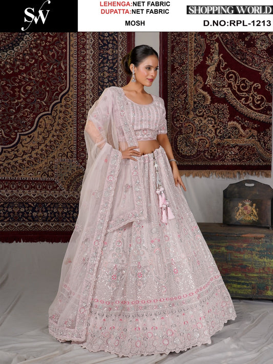 Lavishing Off white Net Lehenga