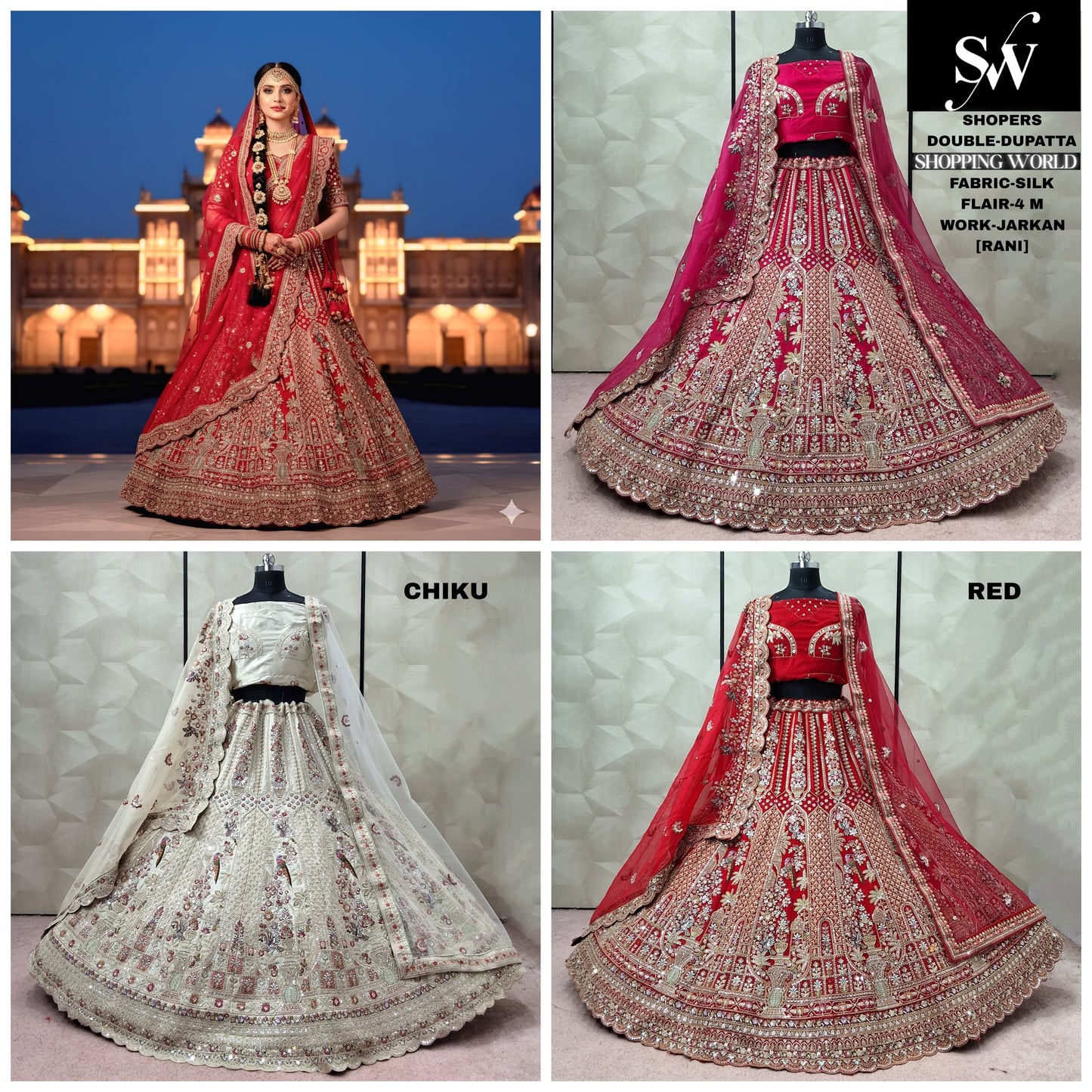 Fabulous Rani pink Red Chiku golden Velvet Bridal Lehenga