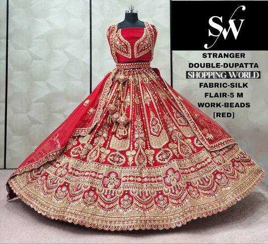 Pretty Rani pink Silk Double Dupatta peacock Bridal Lehenga