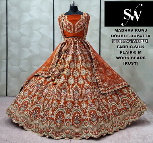 Fantastic Red Silk Double Dupatta peacock Bridal Lehenga