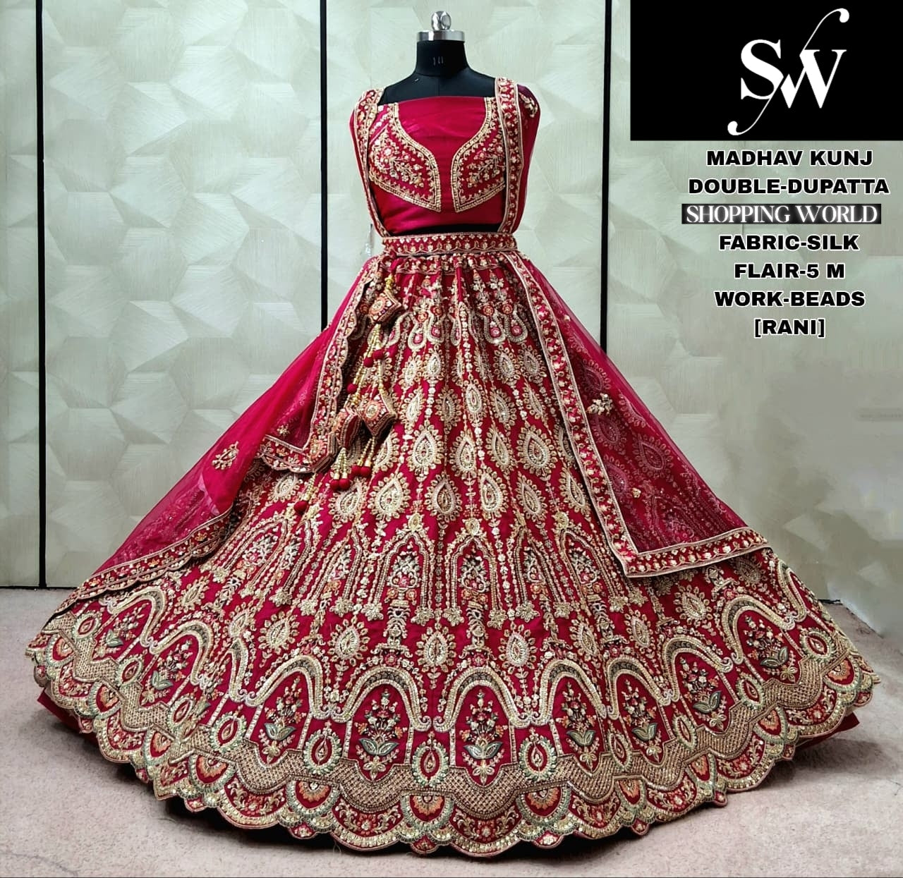 Fantastic Red Silk Double Dupatta peacock Bridal Lehenga