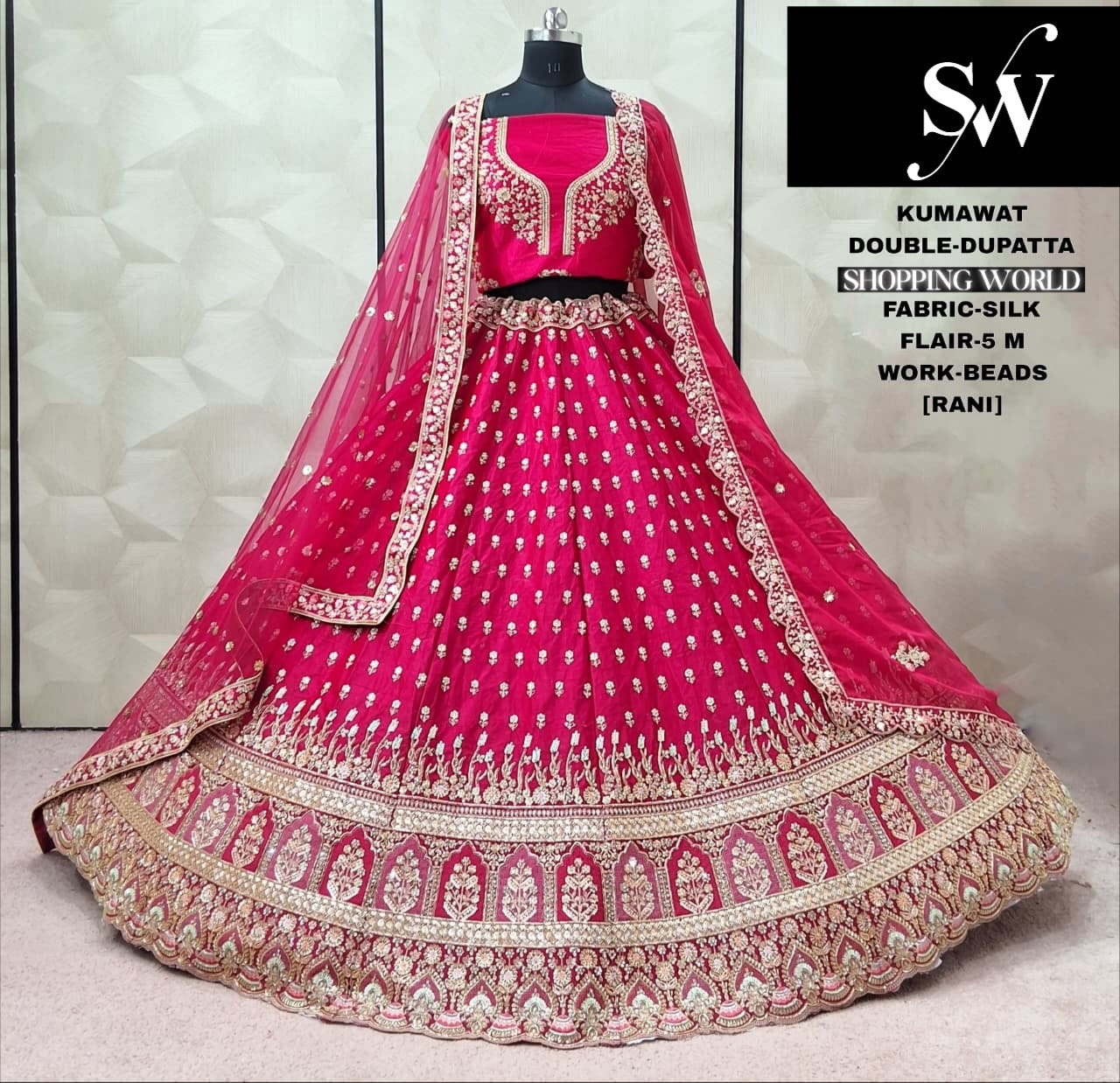 Majestic Red Silk Double Dupatta Bridal Lehenga