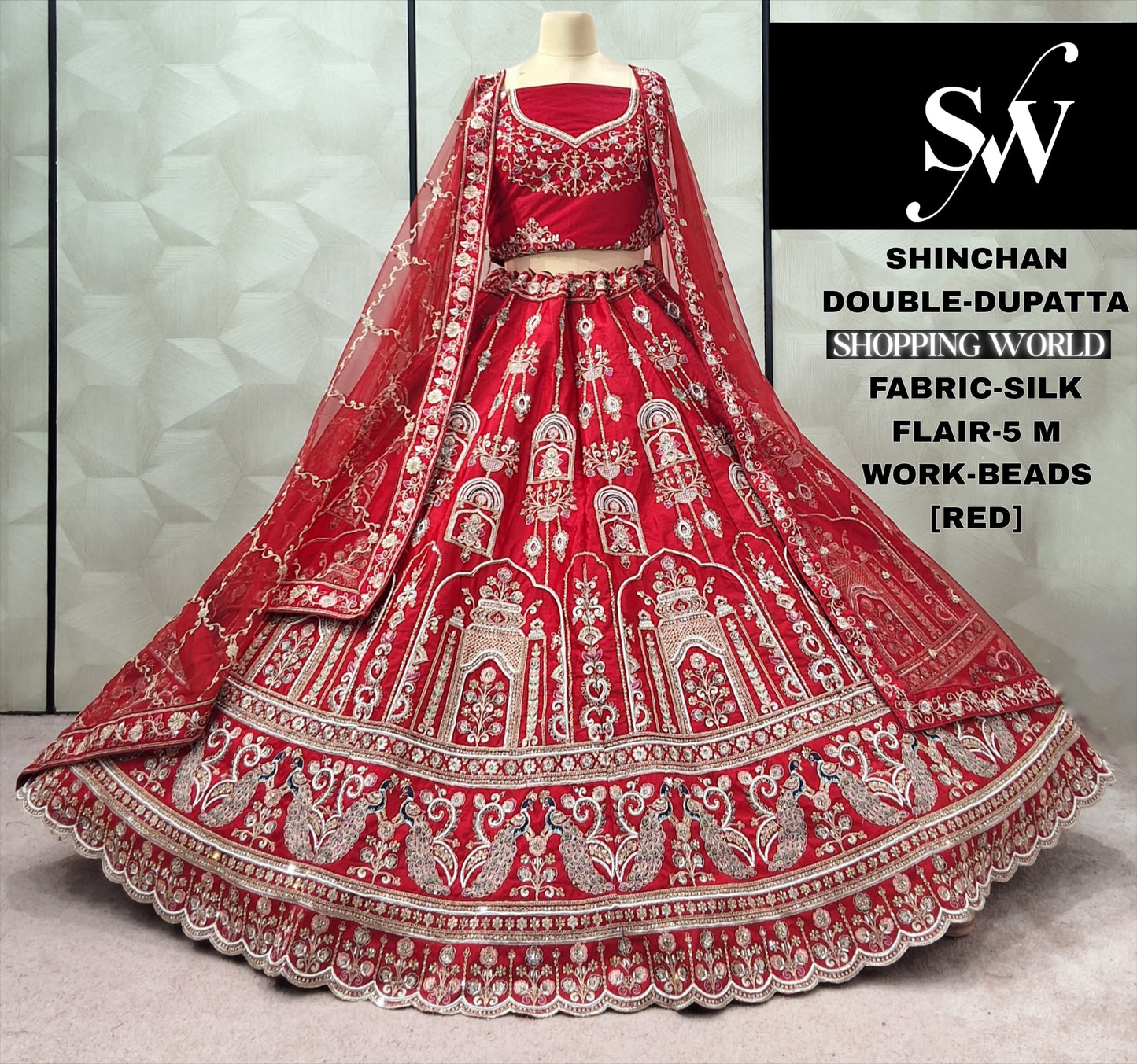 Gorgeous Rani pink Silk Double Dupatta peacock Bridal Lehenga