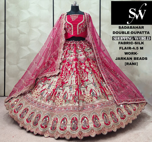 Something Different Rani pink Silk Double Dupatta Bridal Lehenga