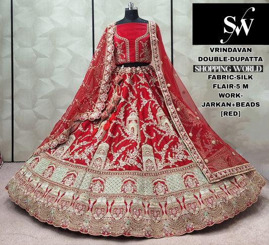 Majestic Red Silk Double Dupatta Bridal Lehenga