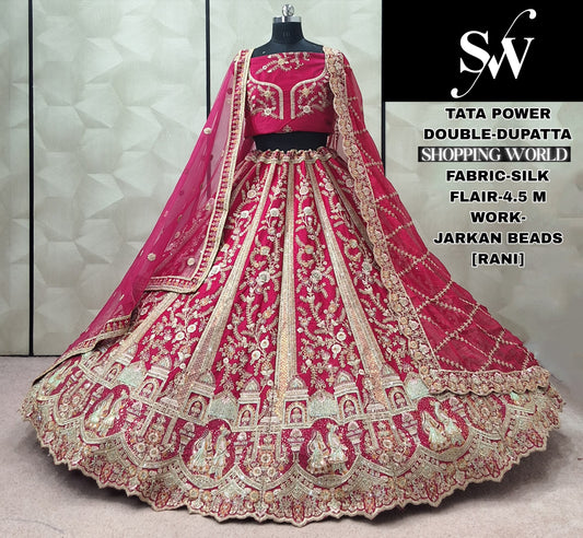 Engaging Rani pink Silk Double Dupatta Bridal Lehenga