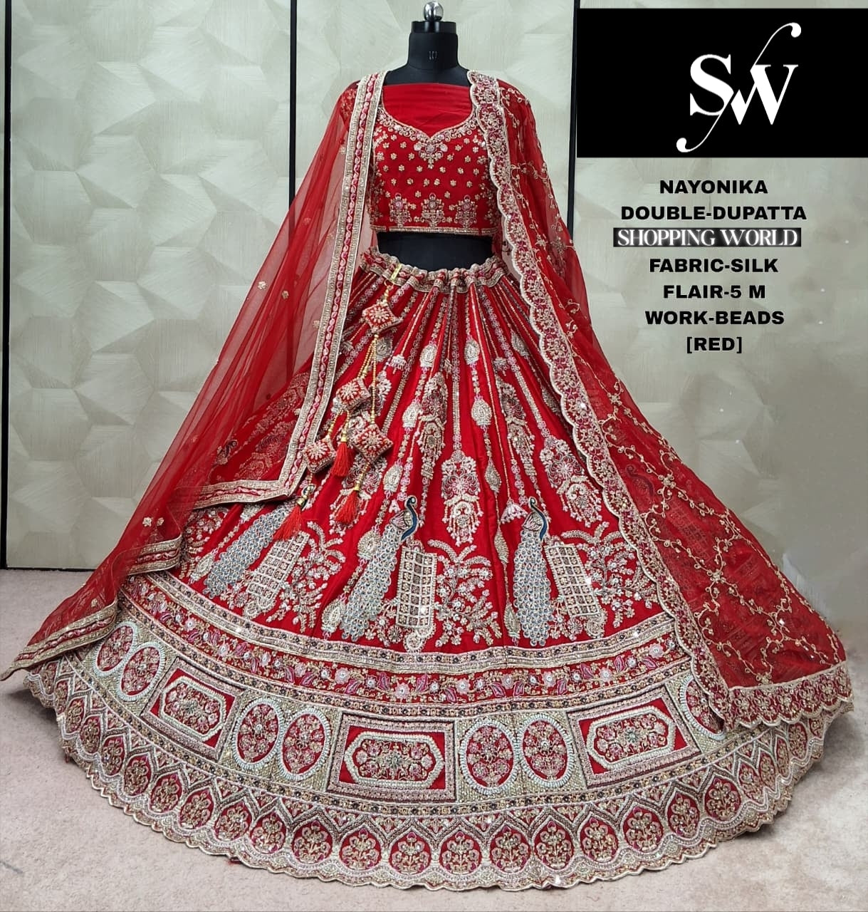 Delightful Rani pink Silk Double Dupatta Peacock Bridal Lehenga