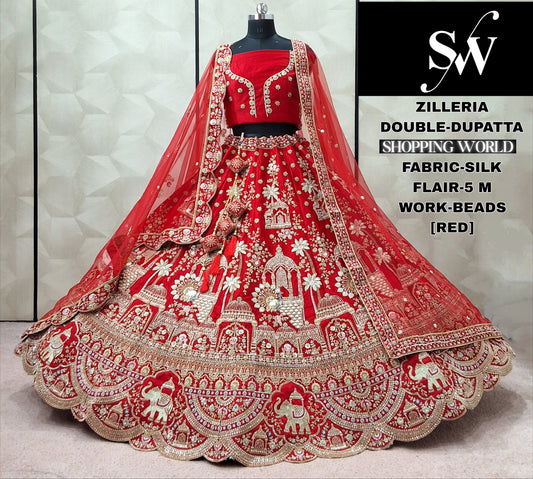Fabulous Hot Rani pink Velvet Double Dupatta Bridal Lehenga