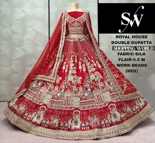 Khoobsurat Rani pink Silk Double Dupatta peacock Bridal Lehenga