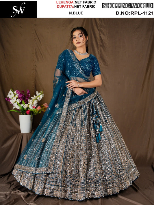 Engaging Mehendi Mustard yellow Net Lehenga