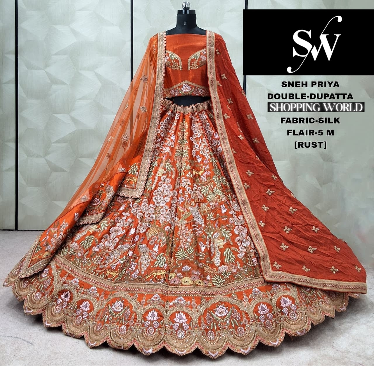 Attractive Rani pink Peacock Double Dupatta Silk Bridal Lehenga