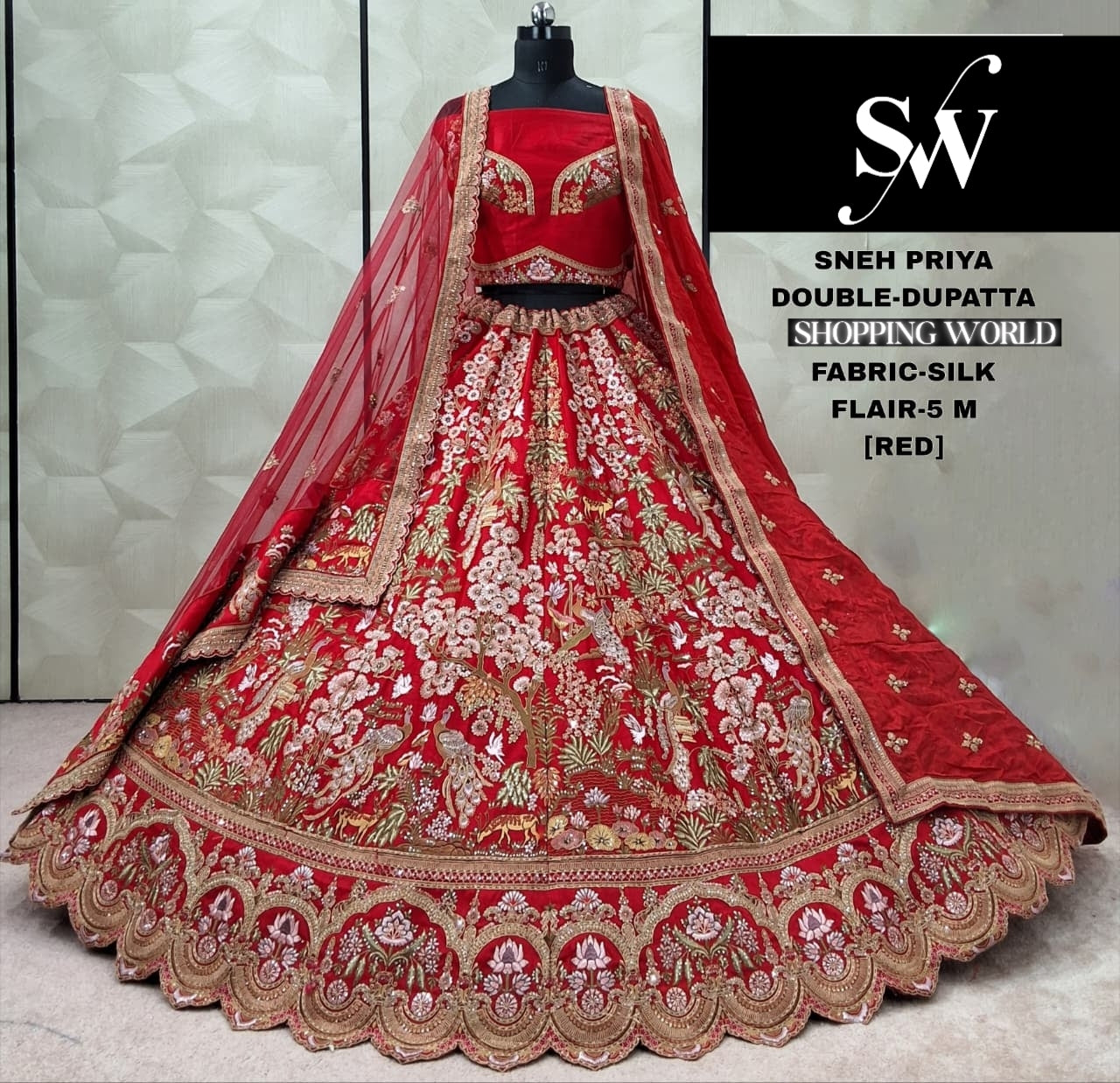 Fabulous Rust Orange Peacock Double Dupatta Silk Bridal Lehenga